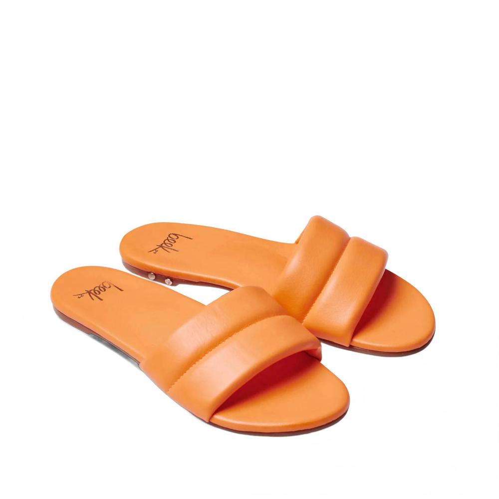 NEW BEEK women's sugarbird leather slide sandal in papaya